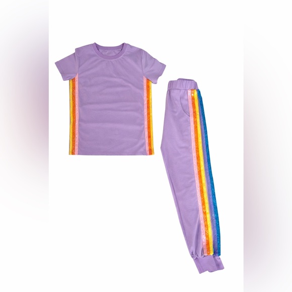 Lola + The Boys Pants - Lola & The Boys Lavender Rainbow Sequin Set 💜✨ Tee + Joggers NWT